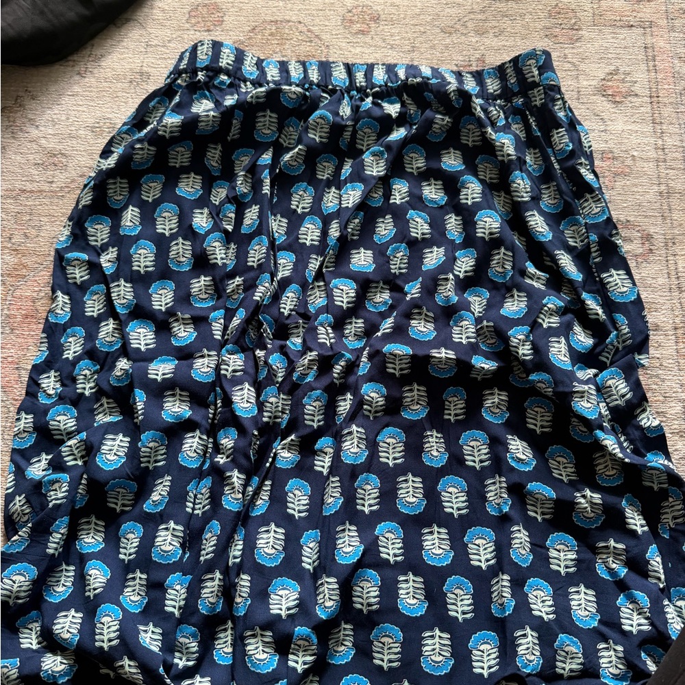 J. Crew Navy Blue Floral-Print Maxi Skirt with Elastic Waist